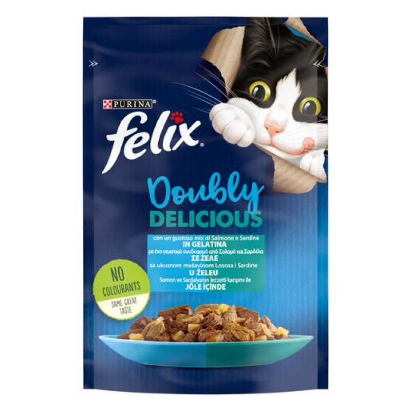 Φωτογραφία προϊόντος: Purina Felix Felix Doubly Delicious Σαρδέλες & Σολομός σε Ζελέ 85g