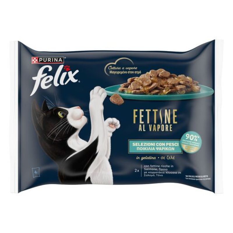Φωτογραφία προϊόντος: Purina Felix Felix Deliciously Sliced Σολομός & Τόνος σε Ζελέ 4x80g