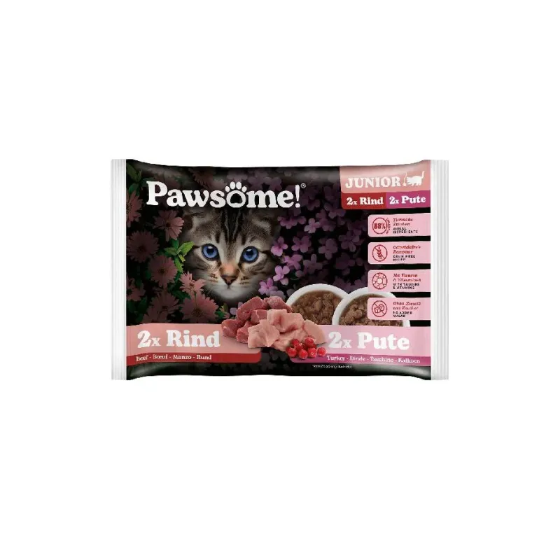 Φωτογραφία προϊόντος: Pawsome Kitten Γαλοπούλα - Βοδινό FlowPack (2+2 Τεμ)