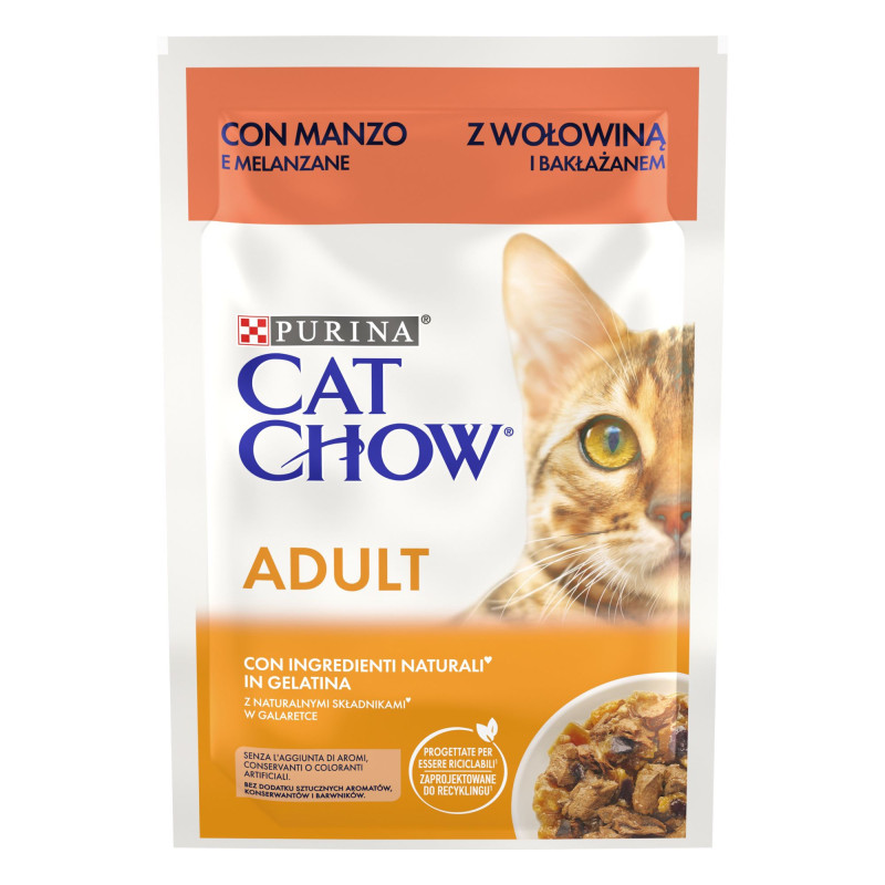 Φωτογραφία προϊόντος: Purina Cat Chow Adult Bοδινό & Μελιτζάνες σε Ζελέ 85g
