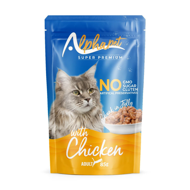 Φωτογραφία προϊόντος: Alpha Pet Alphapet Super Premium Jelly 85gr για Ενήλικες Γάτες με Κοτόπουλο σε Φακελάκι (Chunk in Jelly)