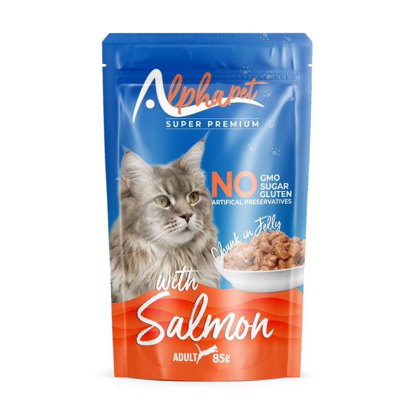 Φωτογραφία προϊόντος: Alpha Pet Alphapet Super Premium Jelly 85gr για Ενήλικες Γάτες με Σολομό σε Φακελάκι (Chunk in Jelly)
