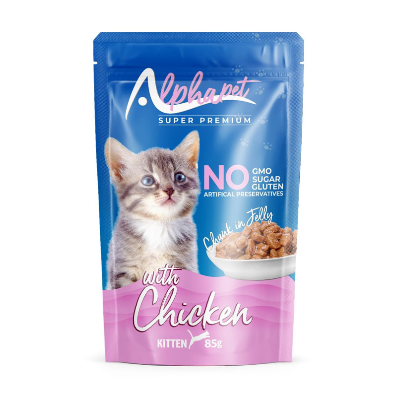 Φωτογραφία προϊόντος: Alpha Pet Alphapet Super Premium Jelly 85gr για Γατάκια με Κοτόπουλο σε Φακελάκι (Chunk in Jelly)