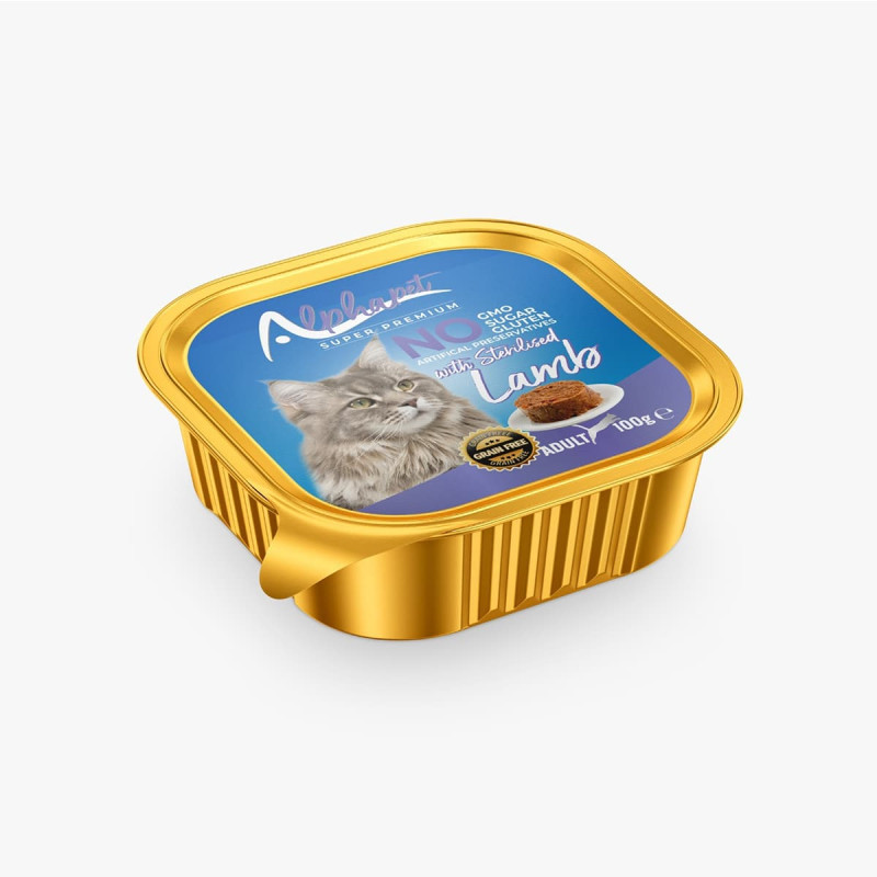 Φωτογραφία προϊόντος: Alpha Pet Alphapet Super Premium Πατέ 100gr για Στειρωμένες Γάτες με Αρνί σε Τασάκι