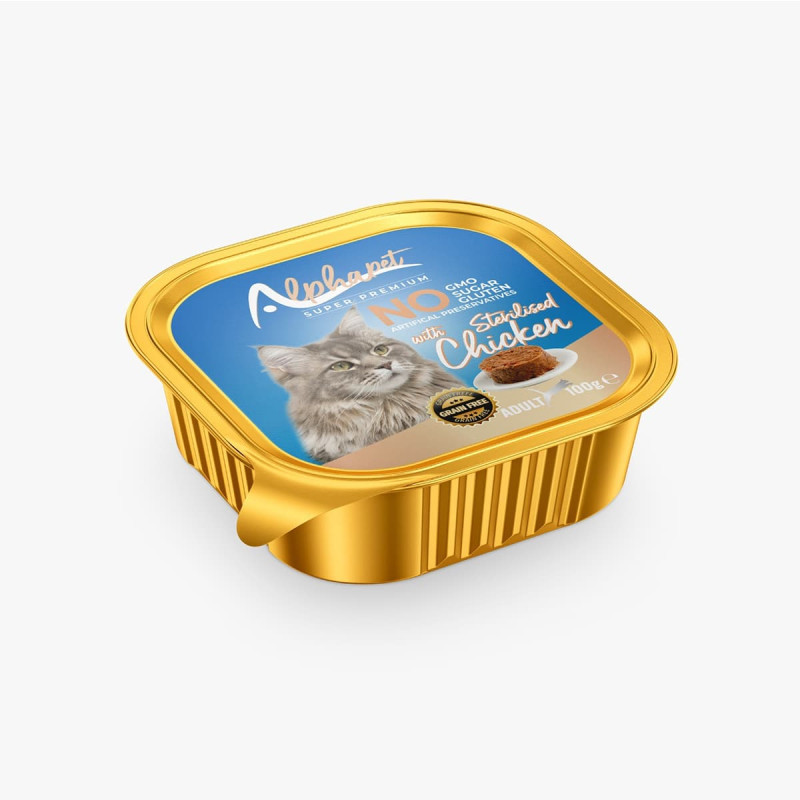 Φωτογραφία προϊόντος: Alpha Pet Alphapet Super Premium Πατέ 100gr για Στειρωμένες Γάτες με Κοτόπουλο σε Τασάκι