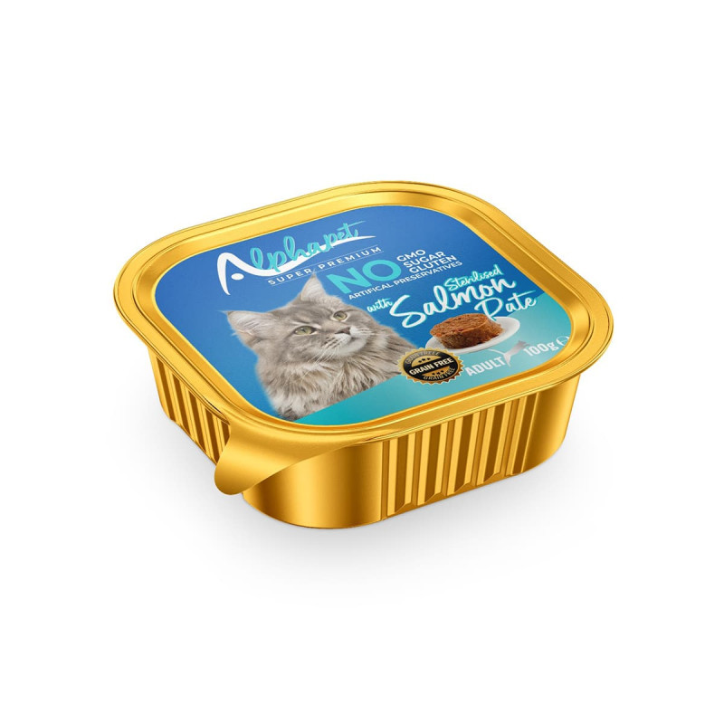 Φωτογραφία προϊόντος: Alpha Pet Alphapet Super Premium Πατέ 100gr για Στειρωμένες Γάτες με Σολομό σε Τασάκι