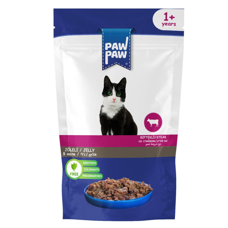 Φωτογραφία προϊόντος: Pawpaw Jelly 85gr για Ενήλικες Γάτες με Μοσχάρι σε Φακελάκι