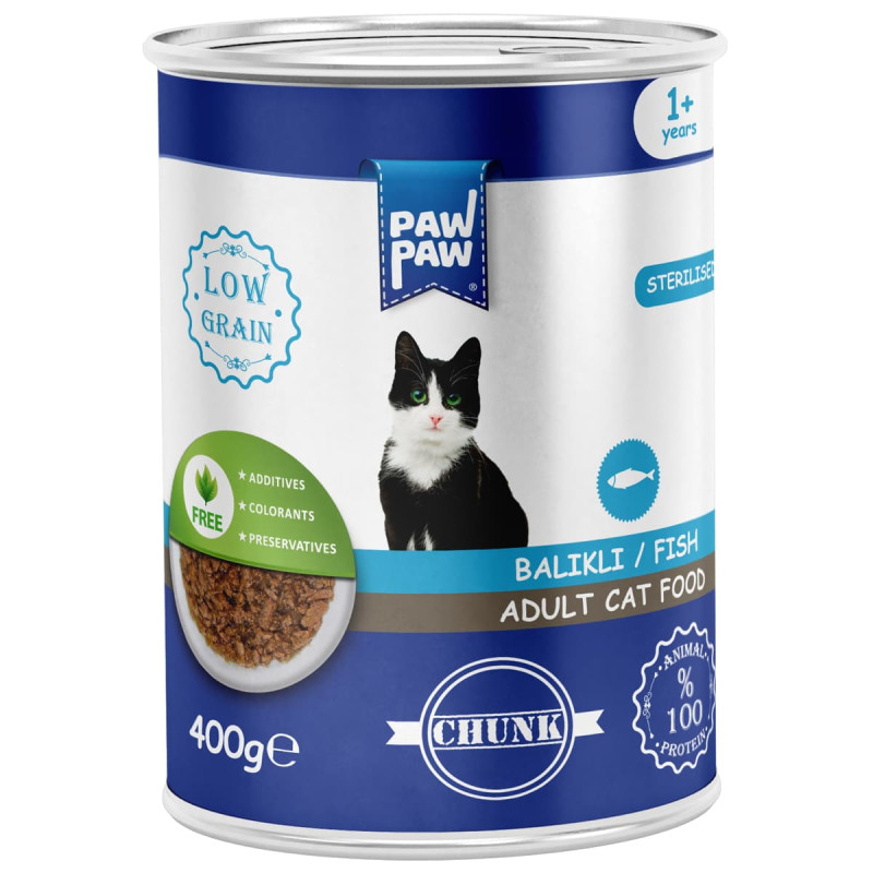 Φωτογραφία προϊόντος: Pawpaw Low Grain 400gr Υγρή Τροφή για Στειρωμένες Γάτες με Ψάρι
