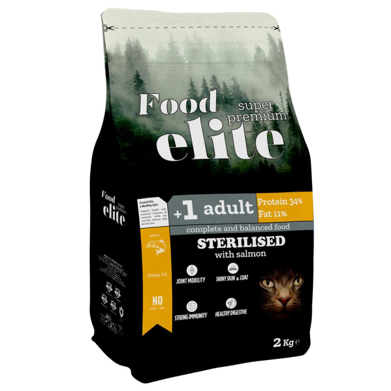 Φωτογραφία προϊόντος: Food Elite Super Premium (34 protein 11 fat) 2kg Ξηρά Τροφή για Στειρωμένες Γάτες με Σολομό