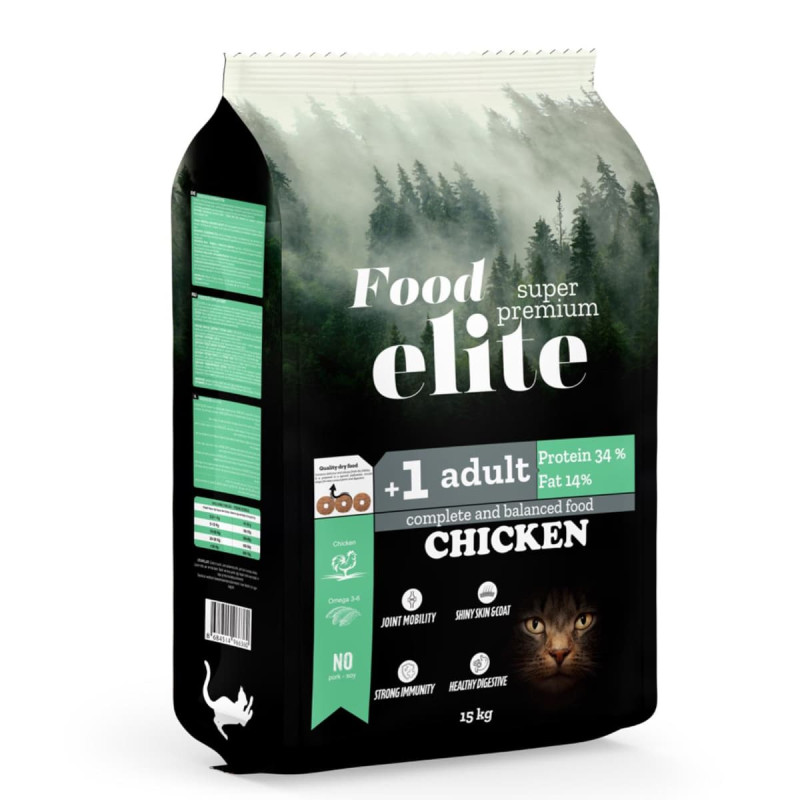 Φωτογραφία προϊόντος: Food Elite Super Premium 15kg Ξηρά Τροφή για Ενήλικες Γάτες με Κοτόπουλο