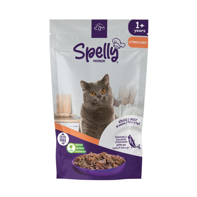Φωτογραφία προϊόντος: Spelly Premium Jelly Grain Free για Στειρωμένες Γάτες με Σολομό σε Φακελάκι 85gr