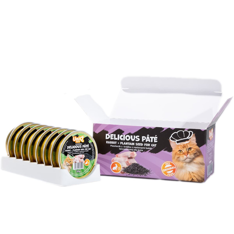 Φωτογραφία προϊόντος: Unimis Uniq Delicious Pate 30gr για Γάτες με Κουνέλι και Σπόρους Πλάτανου σε Τασάκι 8τμχ