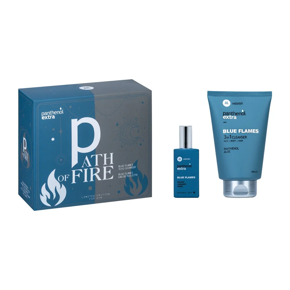 Φωτογραφία προϊόντος: Panthenol Extra Men Promo Path of Fire με Men Blue Flames 3in1 Cleanser 200ml & Eau De Toilette 50ml, 1 σετ