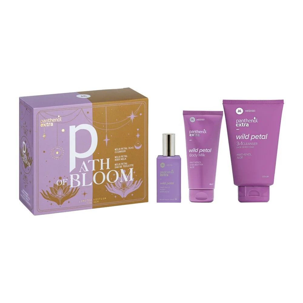 Φωτογραφία προϊόντος: Panthenol Extra Promo Path of Bloom με Wild Petal 3in1 Cleanser & Wild Petal Body Milk & Wild Petal Eau De Toilette (σετ)
