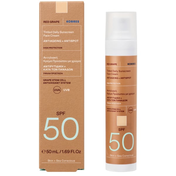 Φωτογραφία προϊόντος: Korres Tinted Sunscreen Face Cream SPF50 Αντηλιακή Κρέμα Προσώπου με Χρώμα, Κόκκινο Σταφύλι, 50ml