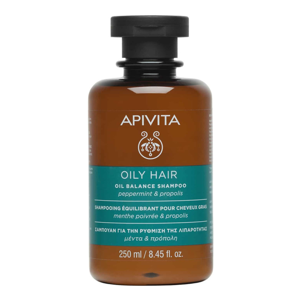 Φωτογραφία προϊόντος: Apivita Oil Balance Shampoo Σαμπουάν για ρύθμιση της λιπαρότητας με μέντα και πρόπολη 250ml