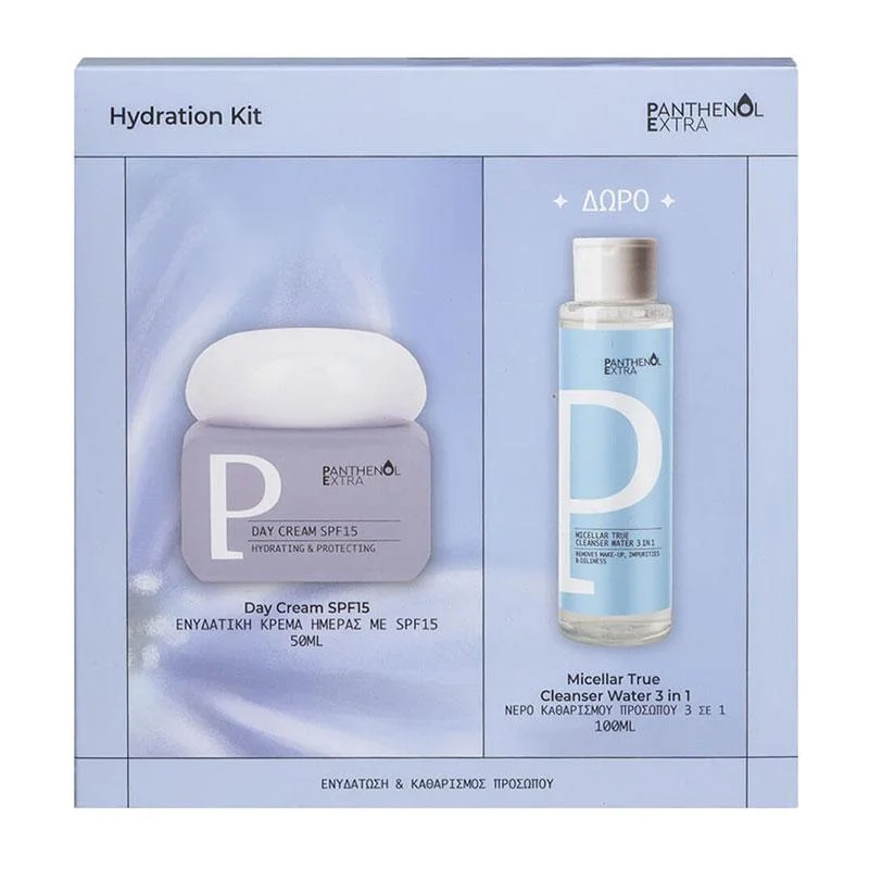 Φωτογραφία προϊόντος: Panthenol Extra Promo Hydration Kit Ενυδατική Κρέμα Ημέρας SPF15 50ml & Νερό Καθαρισμού Προσώπου 3σε1 100ml