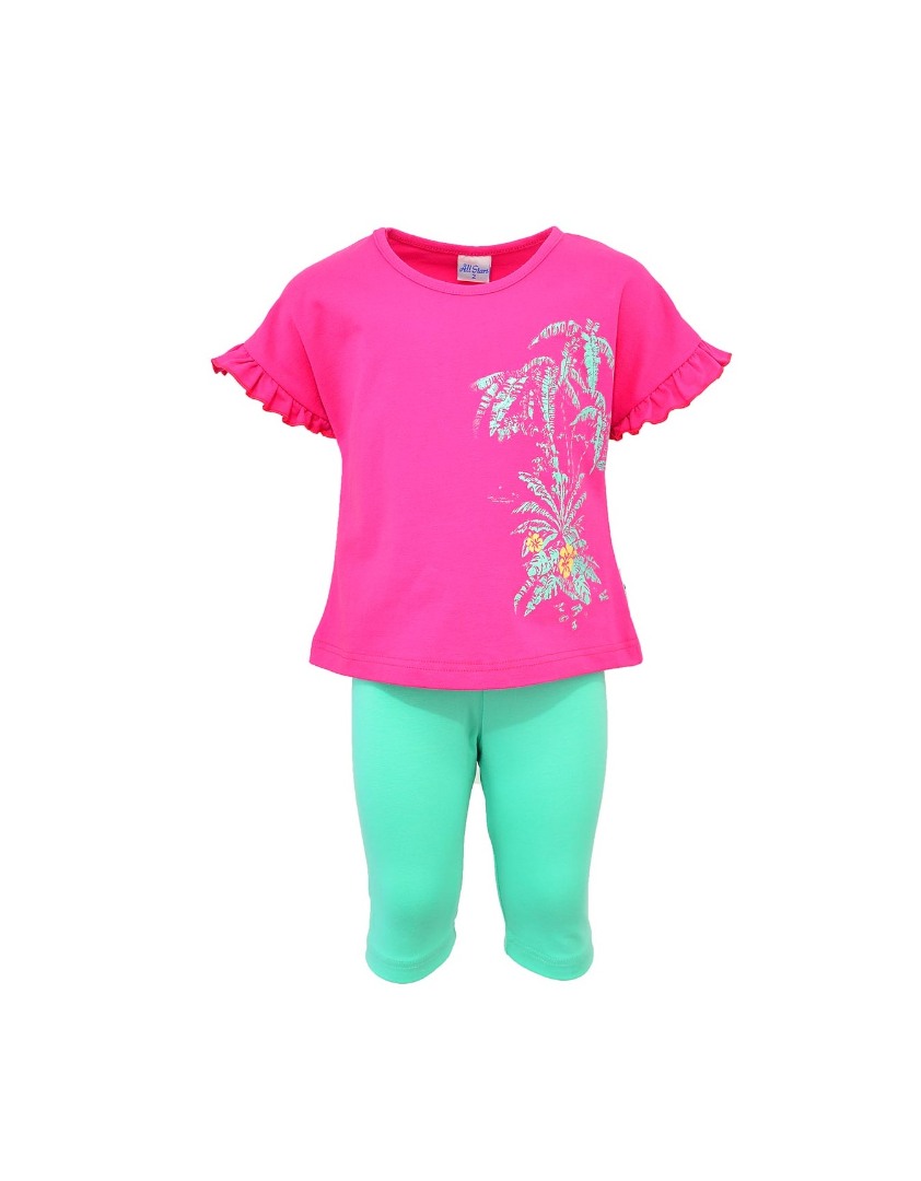 Φωτογραφία προϊόντος: All Stars Kids Fashion Παιδικό Σετ Μπλούζα/Κολάν Κάπρι Φούξια/Πράσινο 14105