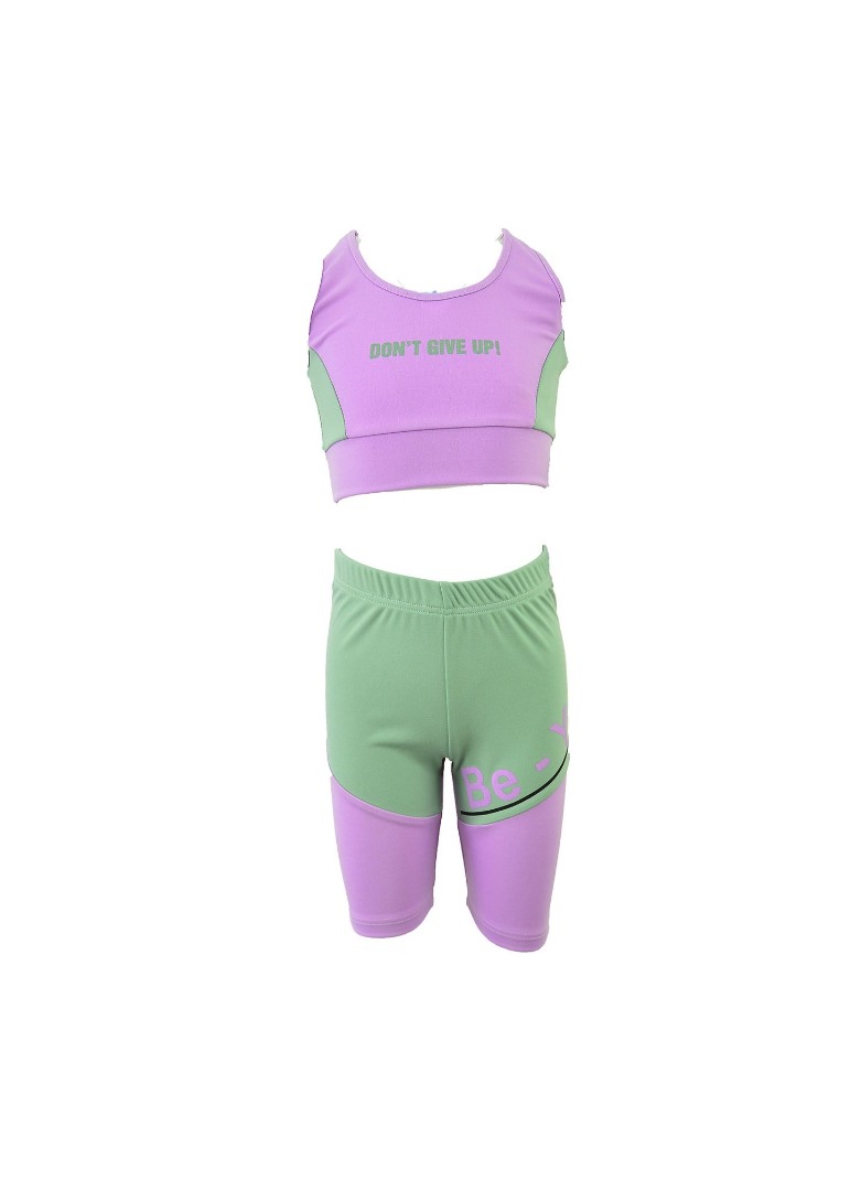 Φωτογραφία προϊόντος: All Stars Kids Fashion Παιδικό Σετ Τοπ Αμάνικη/Κολάν Κάπρι Μωβ/Φυστικί 14078