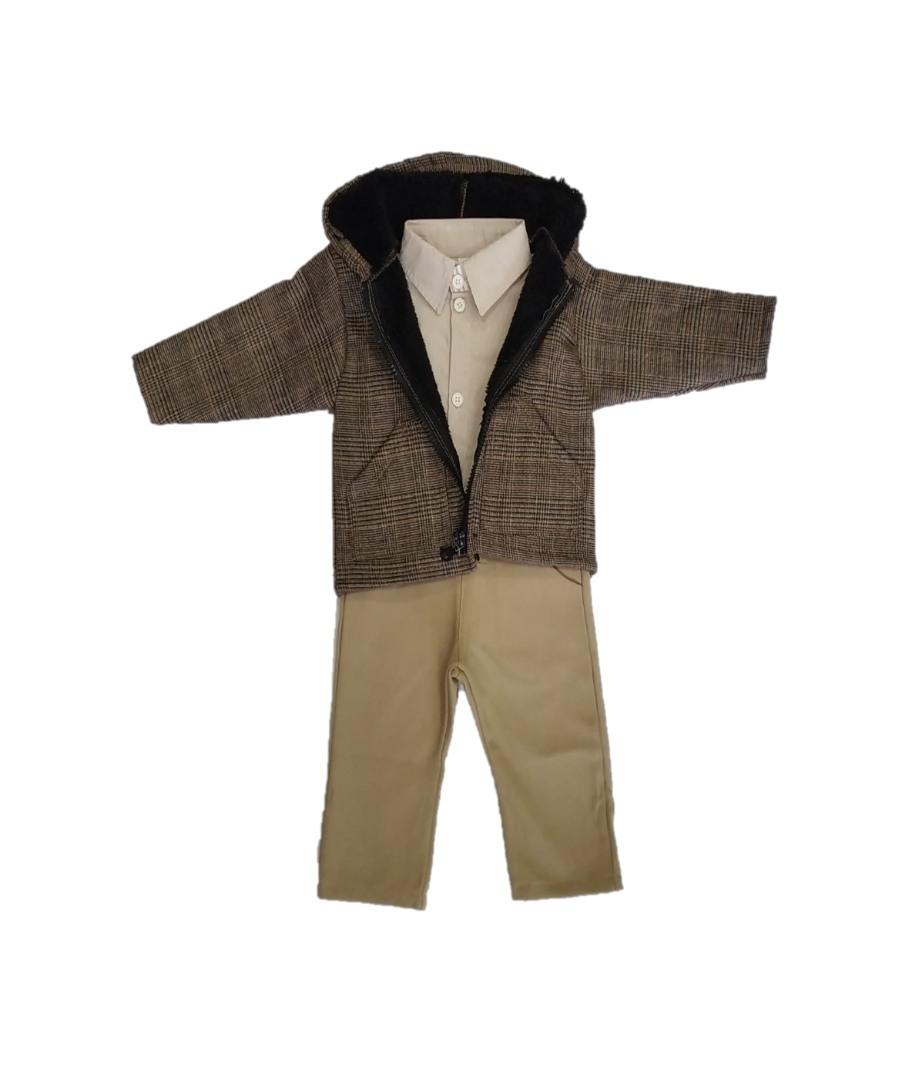 Φωτογραφία προϊόντος: All Stars Kids Fashion Βρεφικό Σετ Σακάκι Τουίντ-Πουκάμισο-Παντελόνι καφέ/εκρού