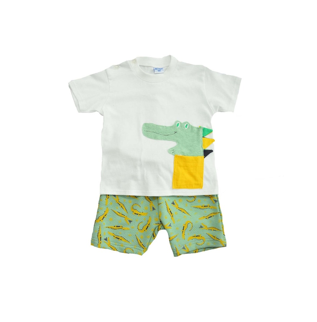 Φωτογραφία προϊόντος: All Stars Kids Fashion Βρεφικό Σετ Κροκόδειλος Μπλούζα/Σορτς Λευκό/Πράσινο 14402
