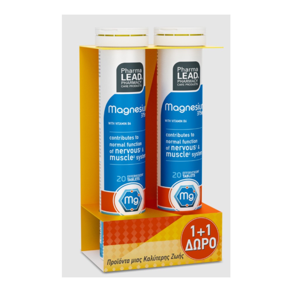Φωτογραφία προϊόντος: PHARMALEAD 1+1 Δώρο Magnesium 375mg με Βιταμίνη Β6, 2x20 αναβράζοντα δισκία