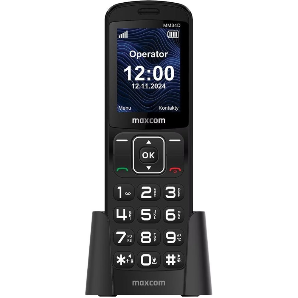 Φωτογραφία προϊόντος: Maxcom MM34D 4G 2.4" 1000mAh με Μεγάλα Πλήκτρα, Ραδιόφωνο, Δόνηση, Φακό, Bluetooth και Βάση Φόρτισης Μαύρο