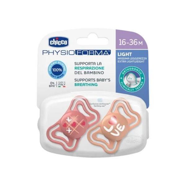 Φωτογραφία προϊόντος: Chicco PhysioForma Light Πιπίλα Σιλικόνης Ροζ 16-36m Σομόν-Κοραλί 2τμχ
