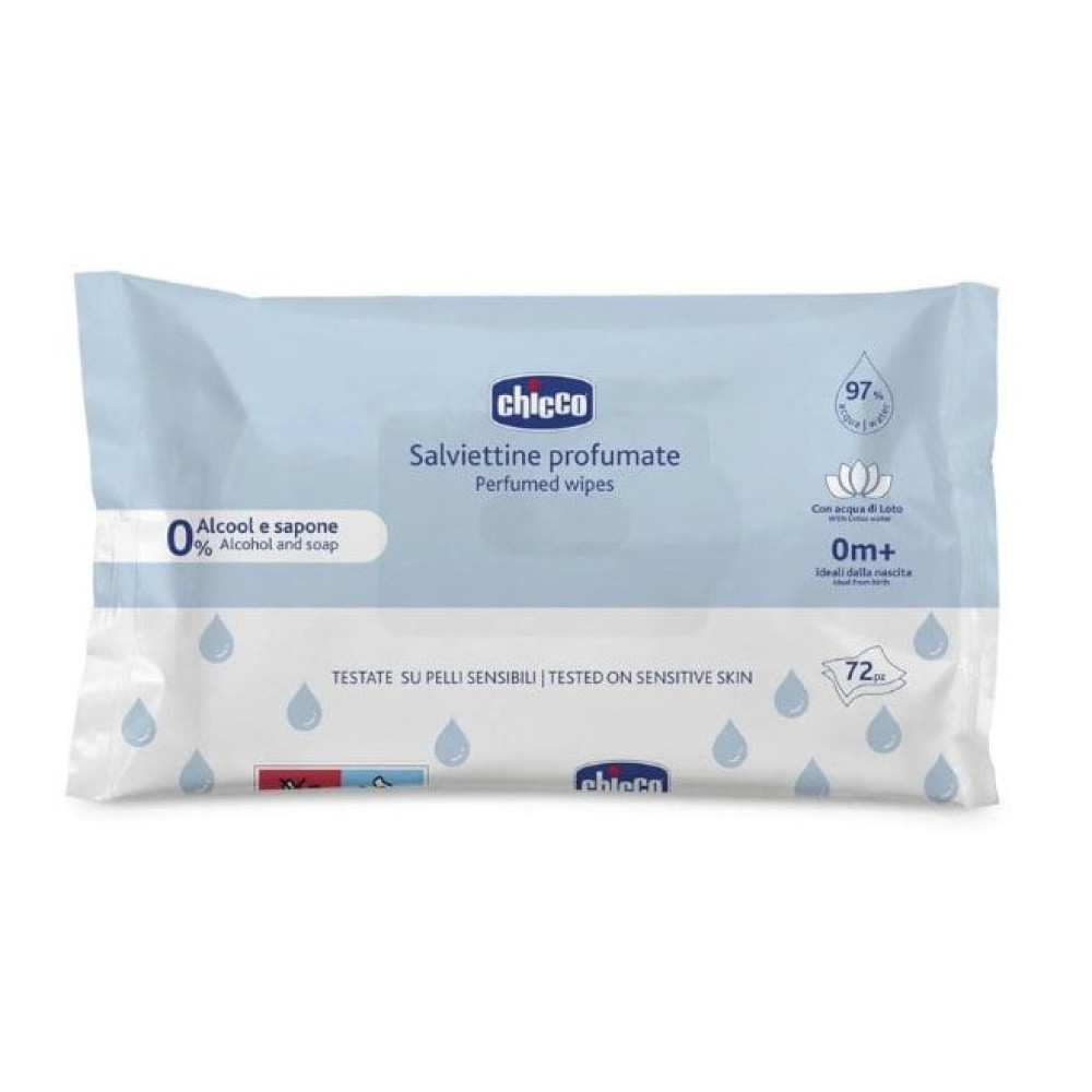 Φωτογραφία προϊόντος: Chicco Perfumed Wipes Μωρομάντηλα χωρίς οινόπνευμα & σαπούνι 0m+, 72 τεμ