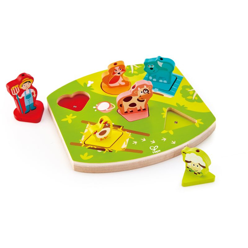 Φωτογραφία προϊόντος: Ξύλινο Παζλ Hape Happy Puzzles Ζωάκια Φάρμας Με Ήχο (MPN: E1614A)