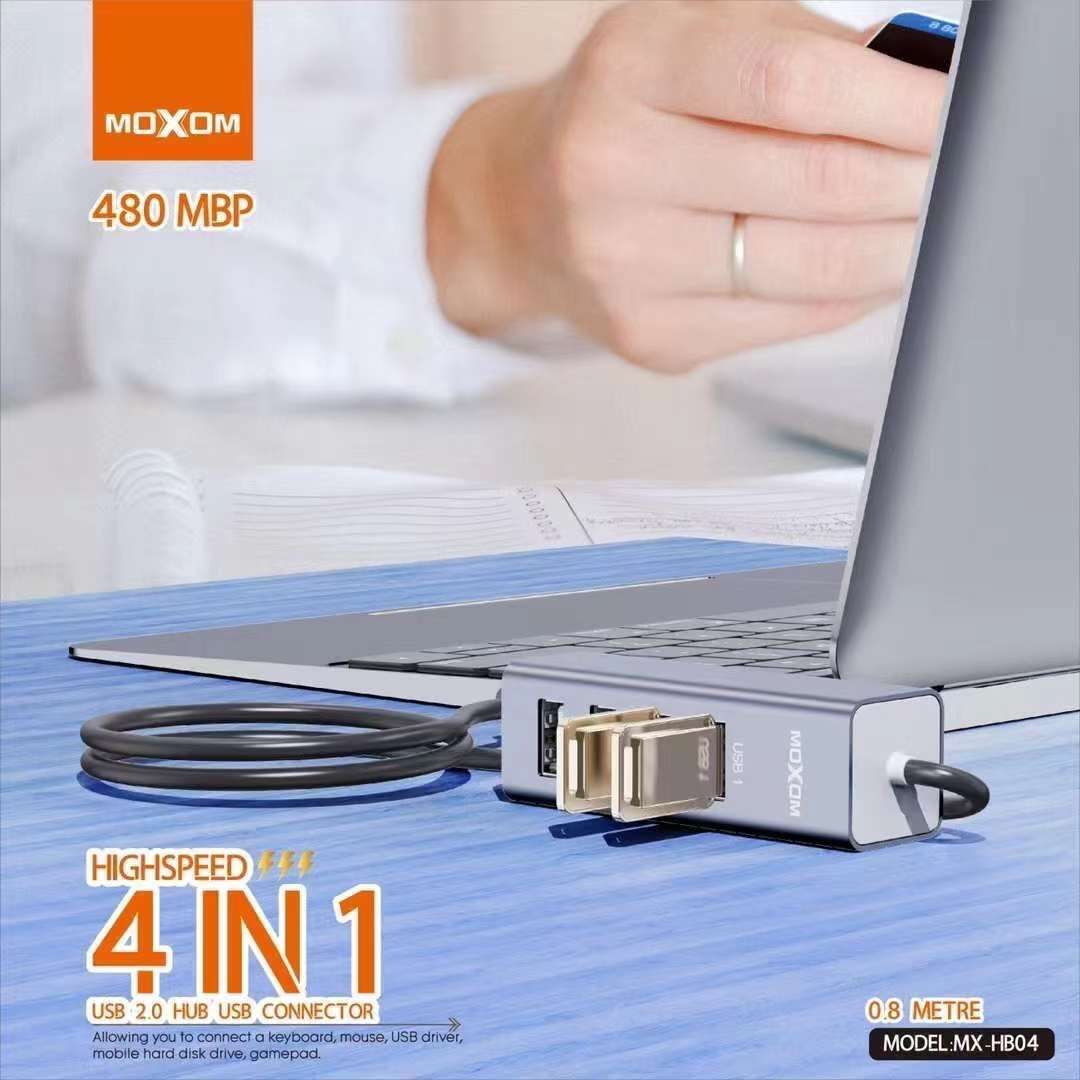 Φωτογραφία προϊόντος: USB Hub 2.0 MOXOM MX-HB04 με 4 θύρες και καλώδιο 0,8m