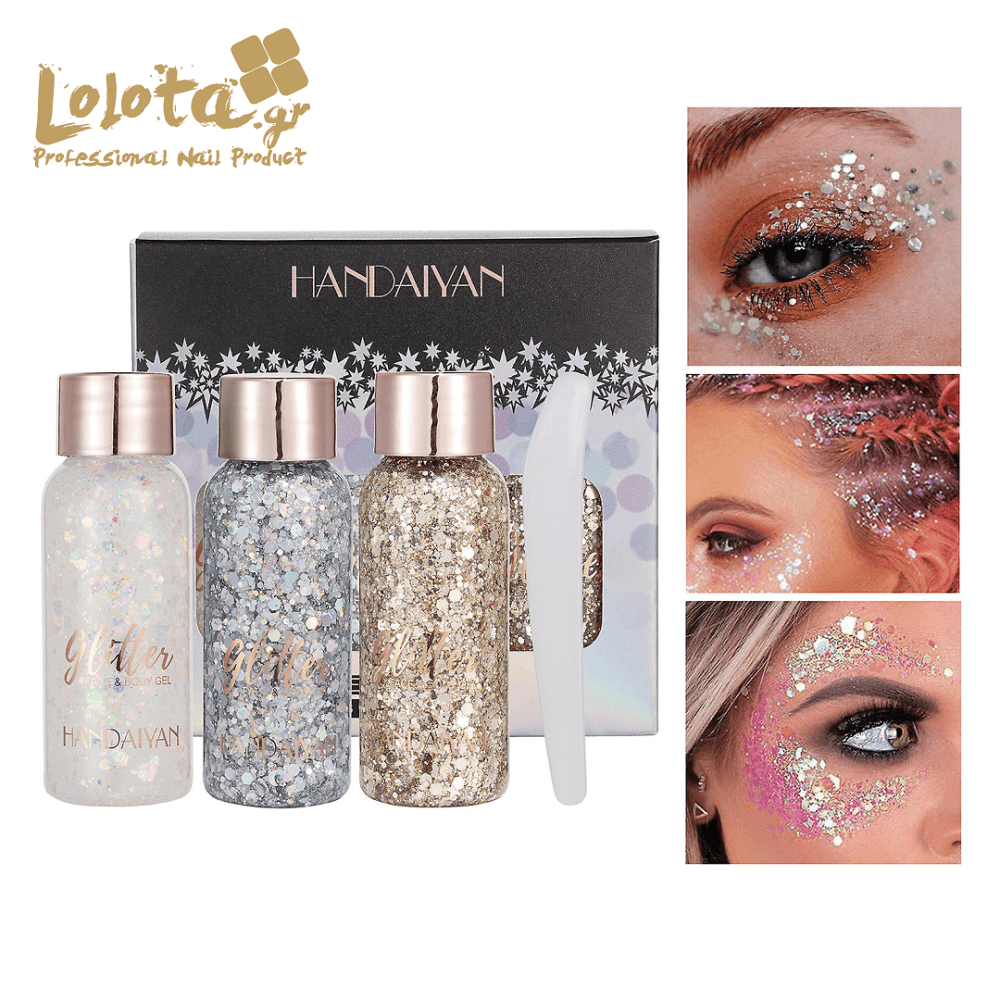 Φωτογραφία προϊόντος: Σετ Glitter Face +amp; Body Gel 3 τμχ Handaiyan 001