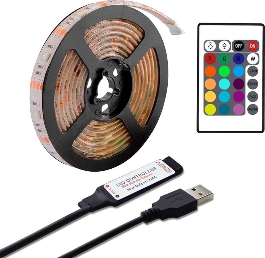 Φωτογραφία προϊόντος: LED RGB ταινία 2m USB 5V με τηλεχειριστήριο (OEM)
