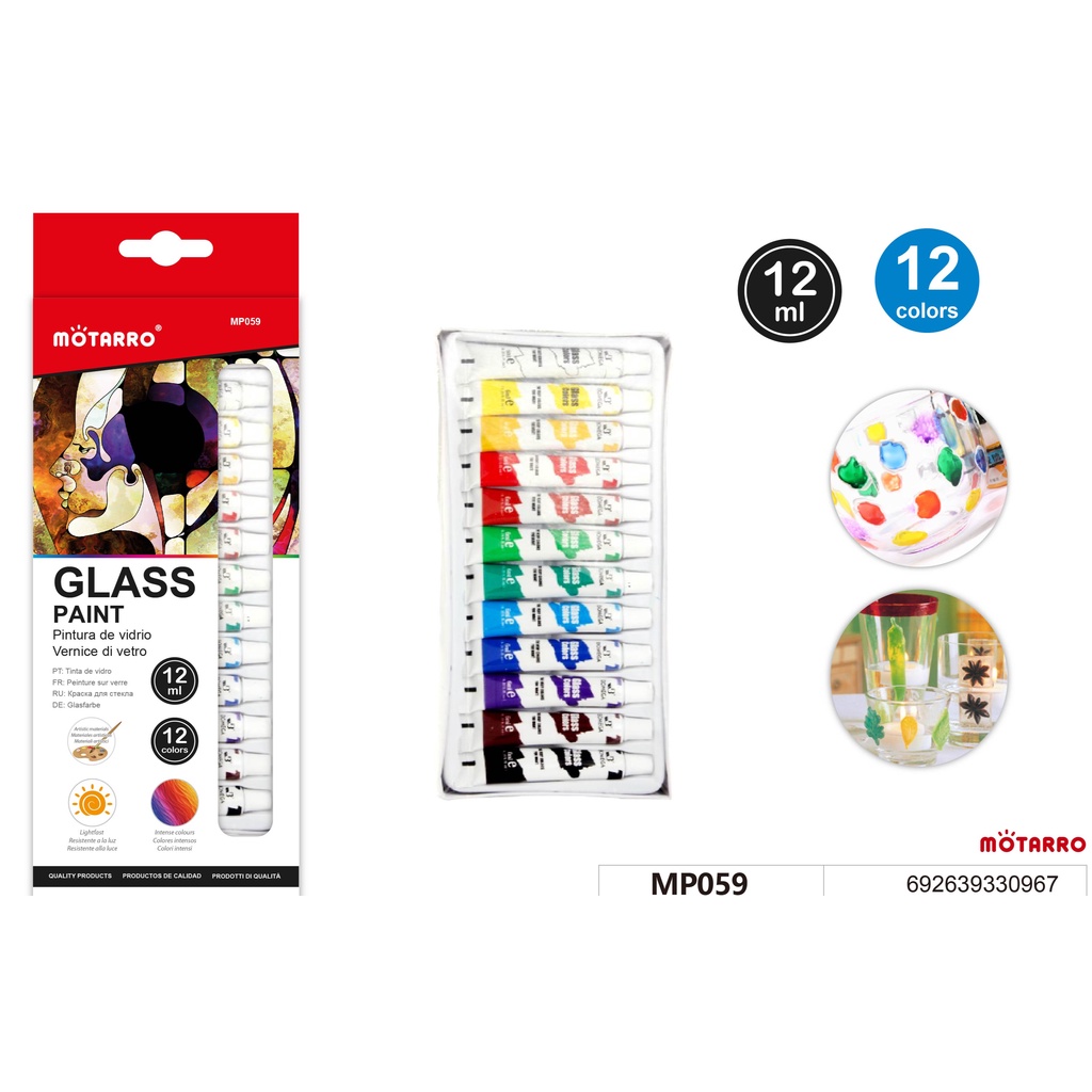 Φωτογραφία προϊόντος: Σετ τέμπερες 12 Glass Paint χρώματα 12ml - Motarro