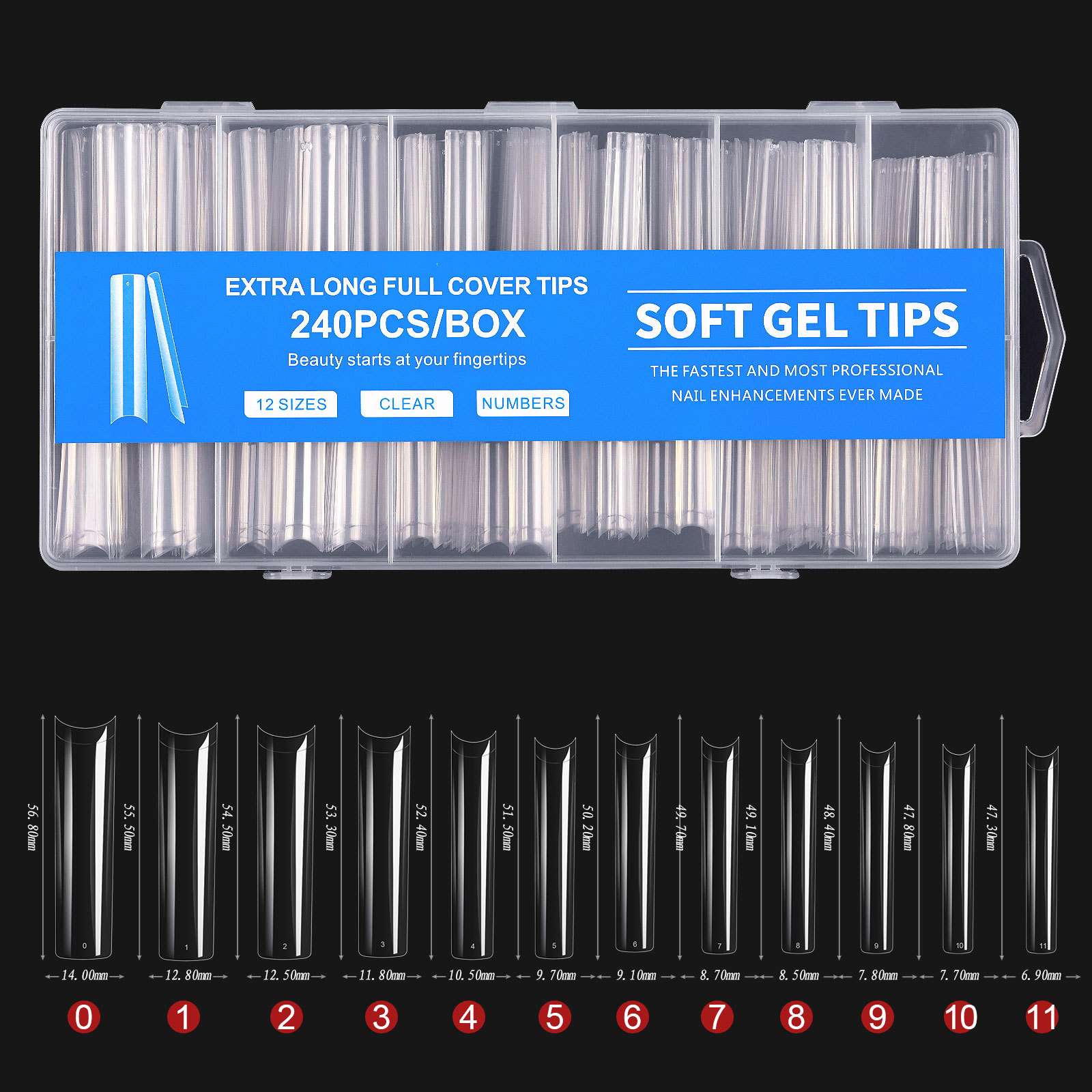 Φωτογραφία προϊόντος: Soft gel tips extra long 240τμχ – 12 διαφορετικά σχέδια (Μπλε)
