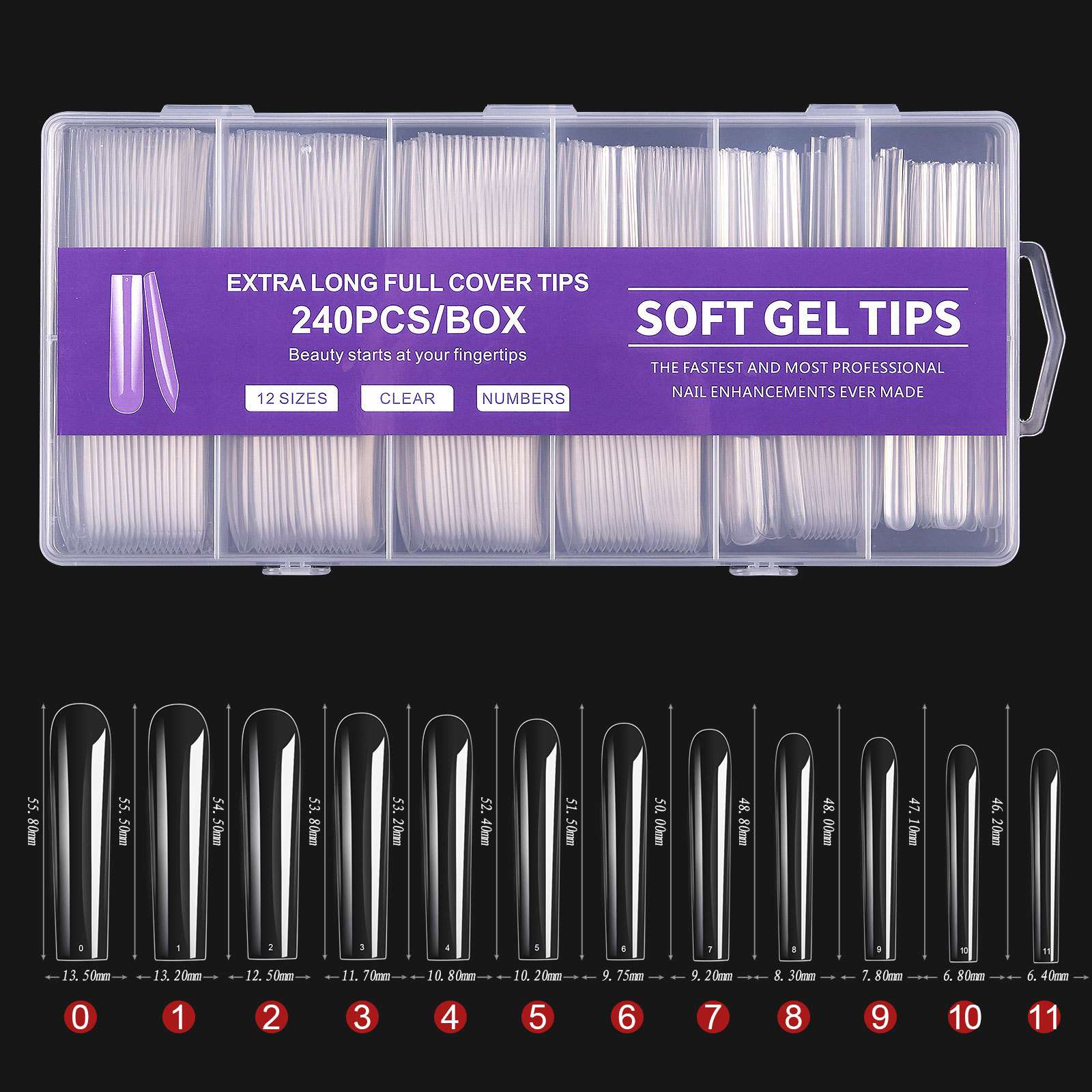 Φωτογραφία προϊόντος: Soft gel tips extra long 240 τμχ – 12 διαφορετικά σχέδια (ΜΩΒ)