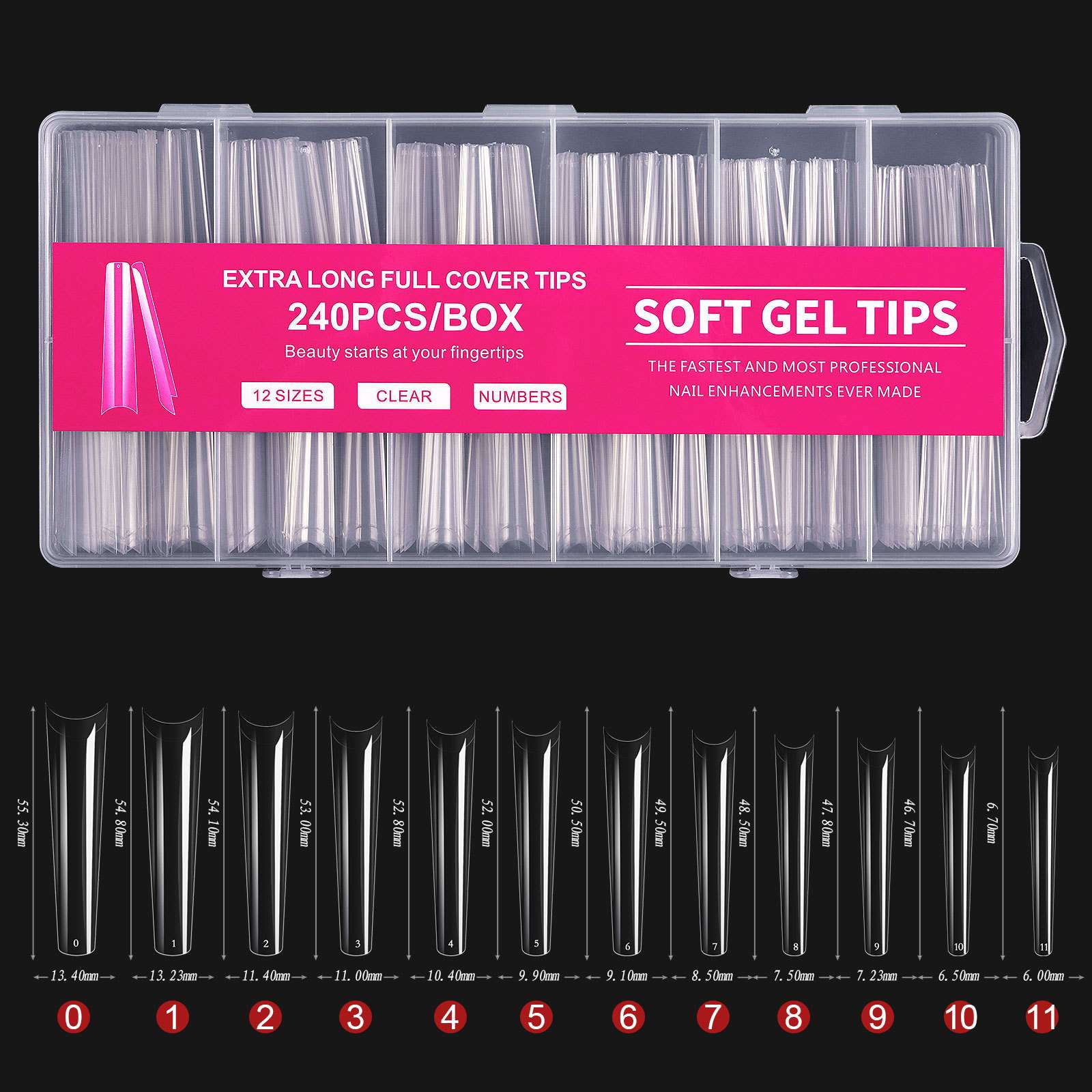 Φωτογραφία προϊόντος: Soft gel tips extra long 240τμχ 12 διαφορετικά σχέδια Φούξια