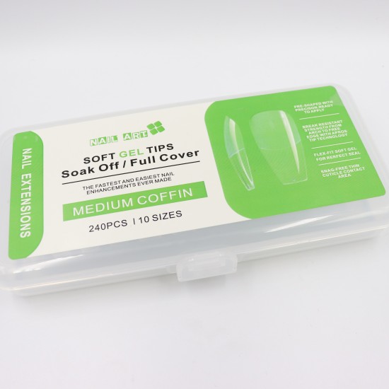 Φωτογραφία προϊόντος: Soak off gel tips medium Coffin 240 τμχ 10 μεγέθη
