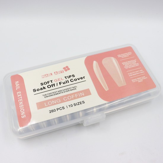 Φωτογραφία προϊόντος: Soak off Gel tips Long Coffin – 260 τμχ, 10 μεγέθη