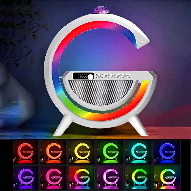 Φωτογραφία προϊόντος: Πολυλειτουργικό RGB LED φωτιστικό με ηχείο Bluetooth, ραδιόφωνο, ασύρματη φόρτιση και προτζέκτορα G2388