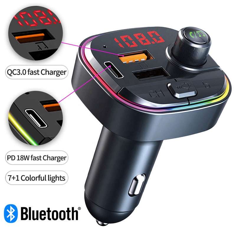 Φωτογραφία προϊόντος: Transmitter αυτοκινήτου με Bluetooth 5.0 +amp; RGB Lights 7 χρωμάτων MP3 Player – C13 (OEM)