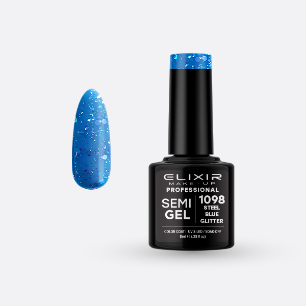 Φωτογραφία προϊόντος: Elixir Makeup Elixir Make-Up Semigel Nail Polish (Steel Blue Glitter) #1098 8ml