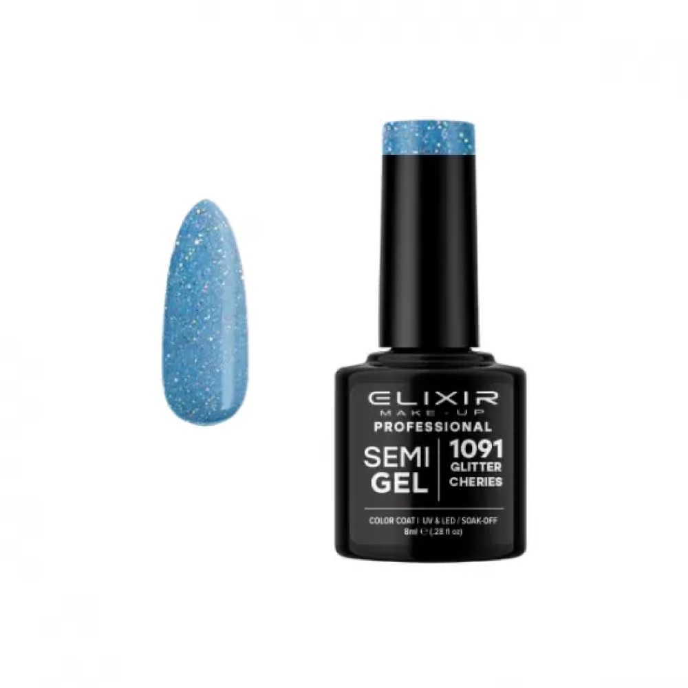 Φωτογραφία προϊόντος: Elixir Makeup Elixir Make-Up Semigel Nail Polish (Glitter Cheries) #1091 8ml