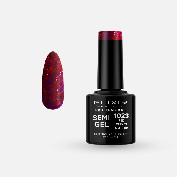 Φωτογραφία προϊόντος: Elixir Makeup Elixir Make-Up Semigel Nail Polish (Red Velvet Glitter) #1023 8ml