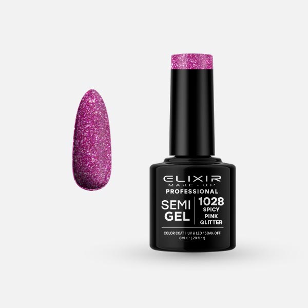 Φωτογραφία προϊόντος: Elixir Makeup Elixir Make-Up Semigel Nail Polish (Spicy Pink Glitter) #1028 8ml