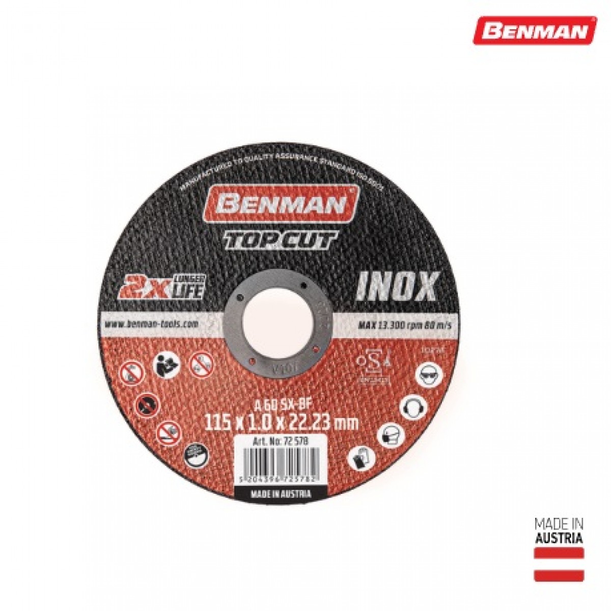 Φωτογραφία προϊόντος: Δίσκος Κοπής INOX TOPCUT 125x1,0mm BENMAN (72579)