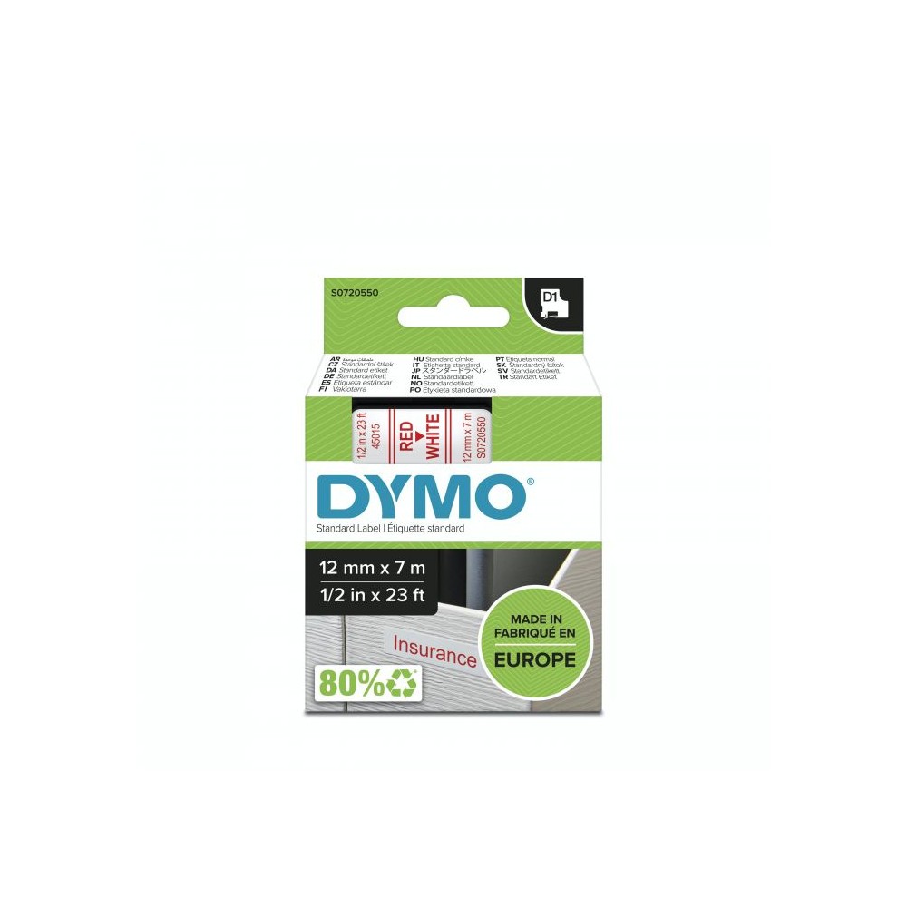 Φωτογραφία προϊόντος: DYMO 45015 D1 Ταινία 12m x 7mm RED on WHITE (S0720550) 712570