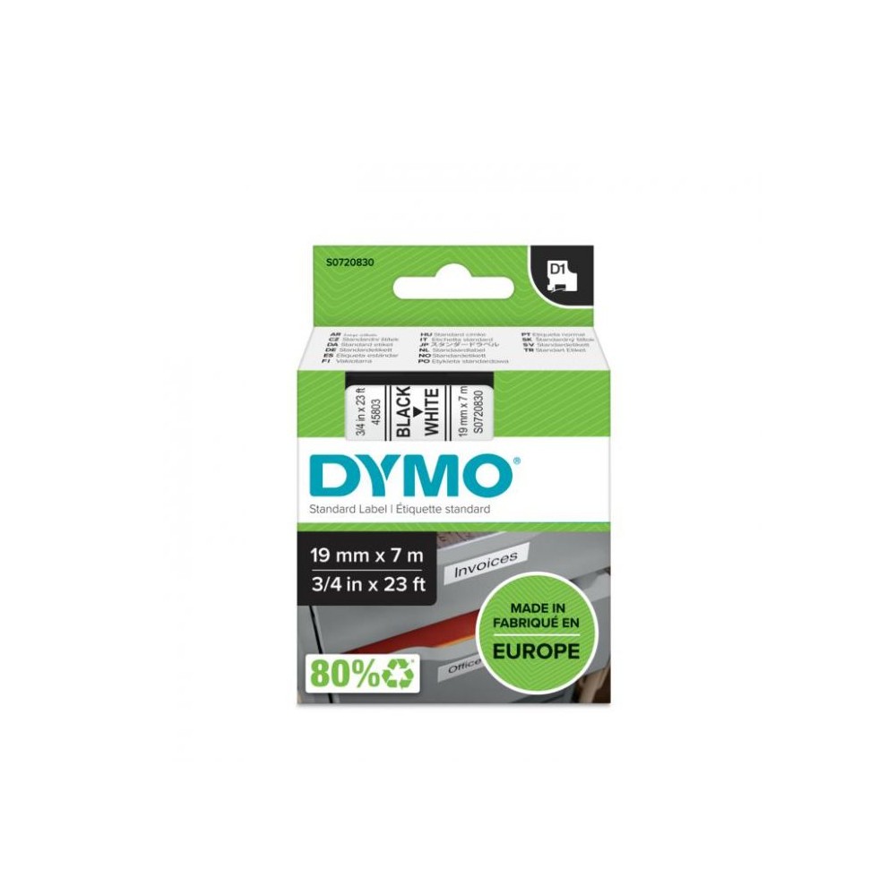 Φωτογραφία προϊόντος: DYMO 45803 D1 ΤΑΡΕ 19mmx7m BLACK on WHITE (S0720830) 5411313452137