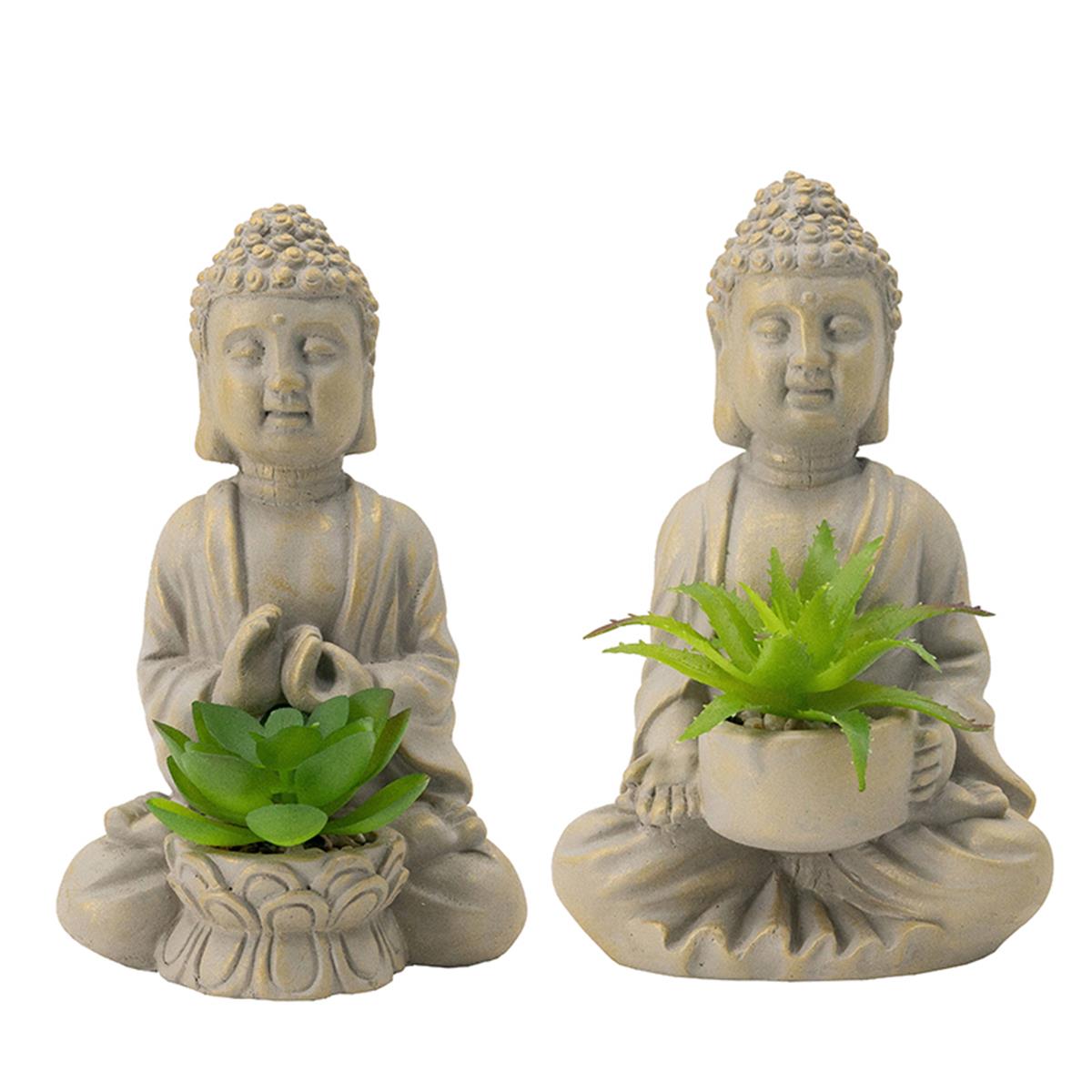 Φωτογραφία προϊόντος: Artekko Buddha Διακοσμητικός Βούδας με Φυτό Τσιμεντένιο Χρυσό Σετ/2 16.9x11.1x18.6