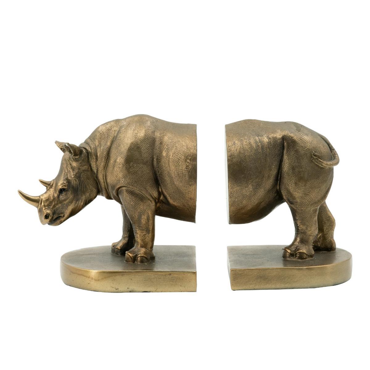 Φωτογραφία προϊόντος: Artekko Rhino Βιβλιοστάτες Ρινόκερος Ρητίνη Χρυσό (27.5x12x15)cm Σετ/2 27.5x12x15